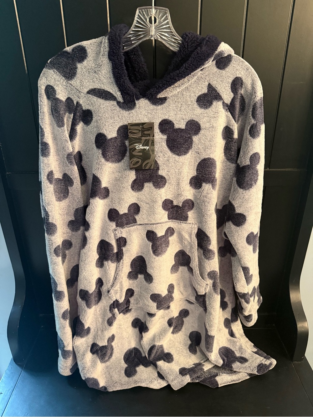 Disney Plush Hooded Pajama Dress in Navy and Light Gray Mickey Print